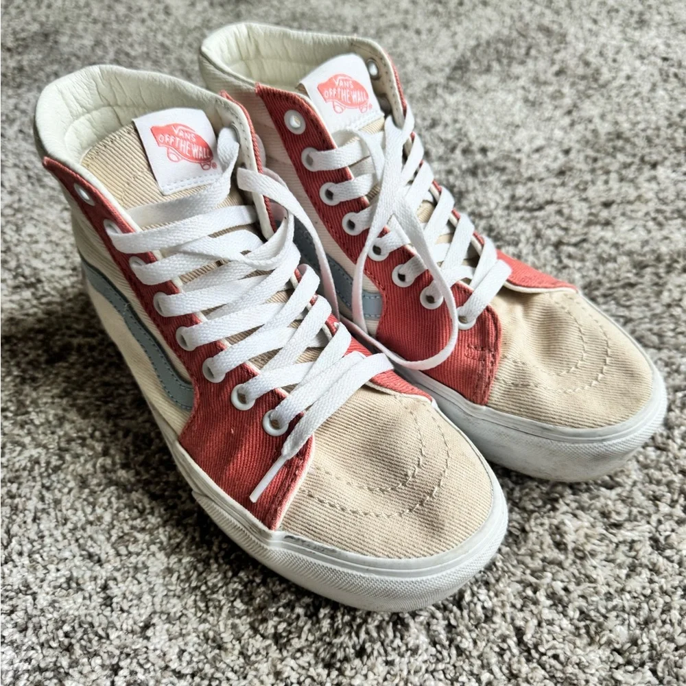 Vans High Top Sneakers in White, Red, Light Blue, Pink